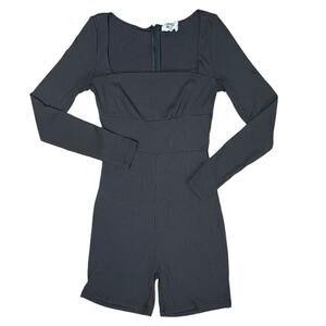 Princess Polly Sara Romper Womens Size 6 Black Ribbed Long Sleeve Stretch Sporty